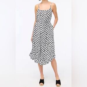 J. Crew Re-Imagined Midi Dress with Ruffle Curved Hem. Black/White Pattern Sz 14